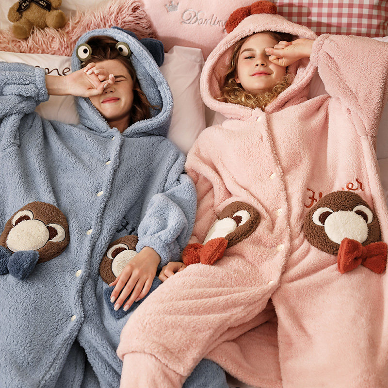 雪尔绵秋冬闺蜜睡衣开衫长袖北极绒 雪尔绵睡衣/家居服套装