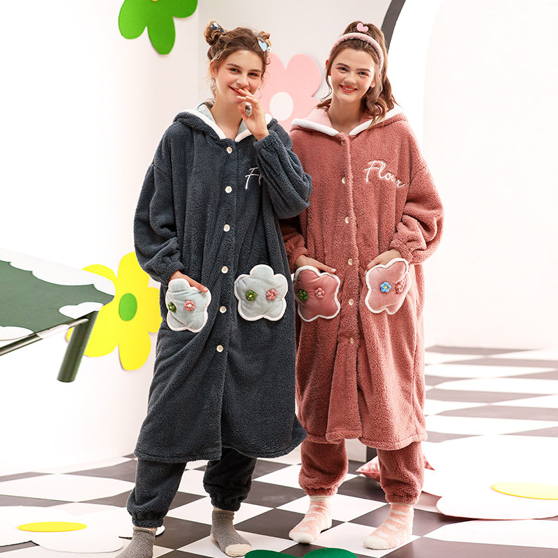 雪尔绵秋冬新款闺蜜装睡袍北极绒 雪尔绵睡衣/家居服套装