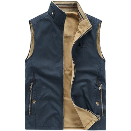 JEEP吉普纯棉双面穿马甲男士秋冬季中年坎肩马夹加棉钓鱼背心外套 - 图3