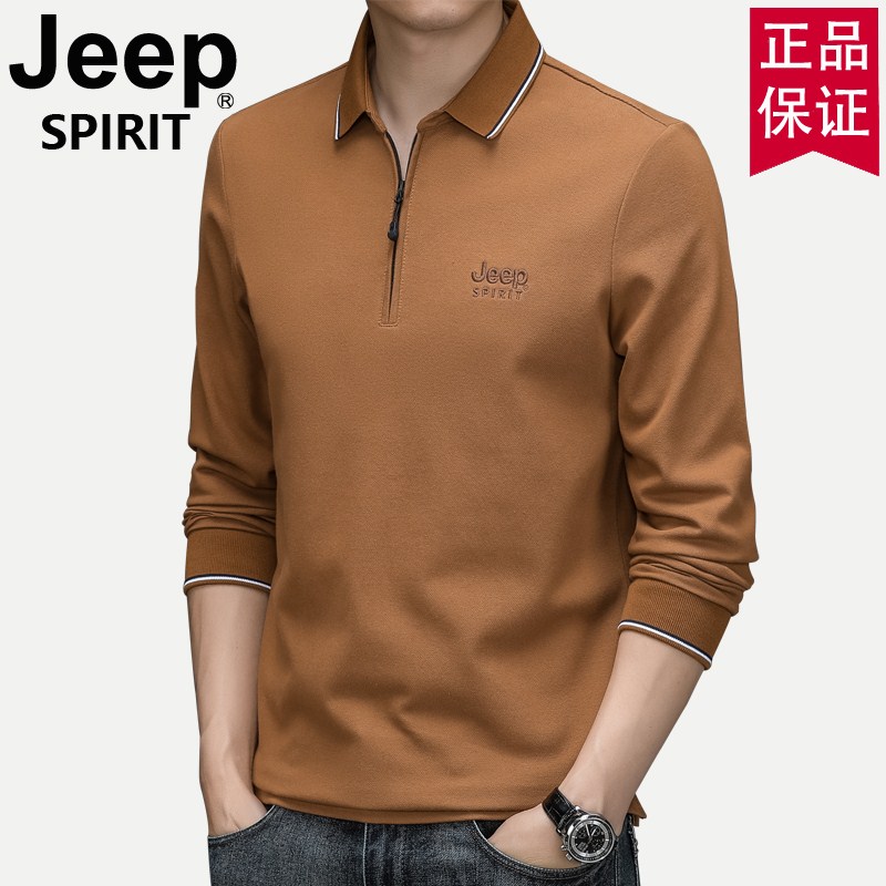 JEEP男装旗舰店官方正品长袖t恤男春秋商务休闲宽松翻领Polo衫潮-图0