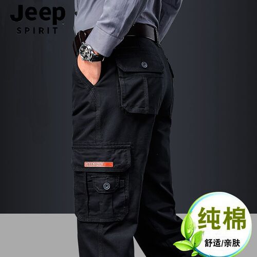 JEEP吉普男装春秋季2024新款工装裤男宽松直筒大码多口袋休闲长裤 - 图2