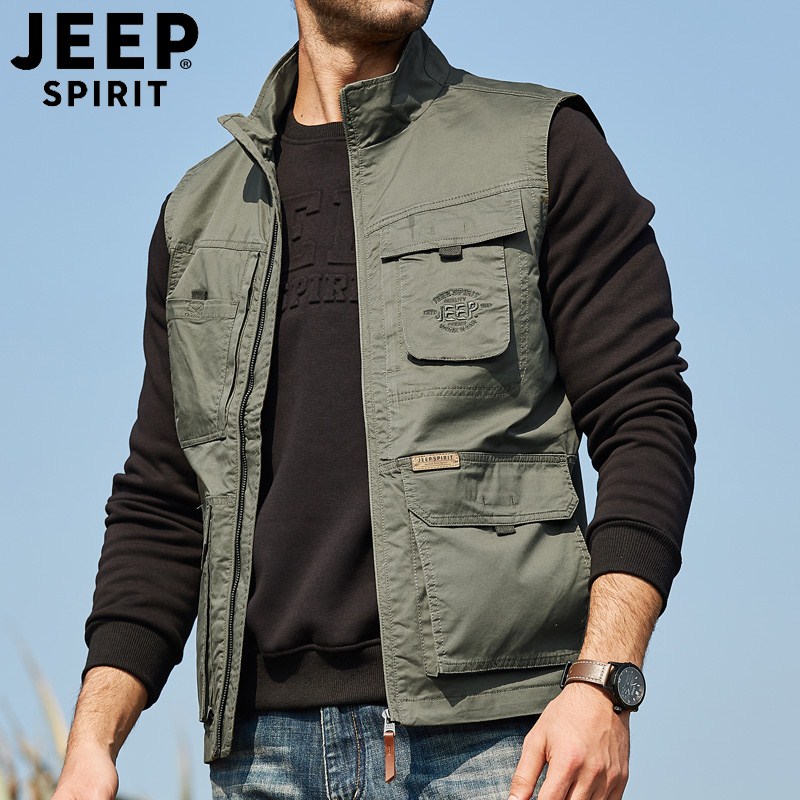 JEEP/吉普正品春秋新款男士马甲外套军工装多口袋坎肩男摄影夹克