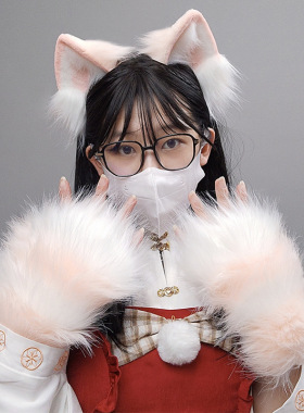 可爱cos毛绒猫发箍尾巴猫爪套装