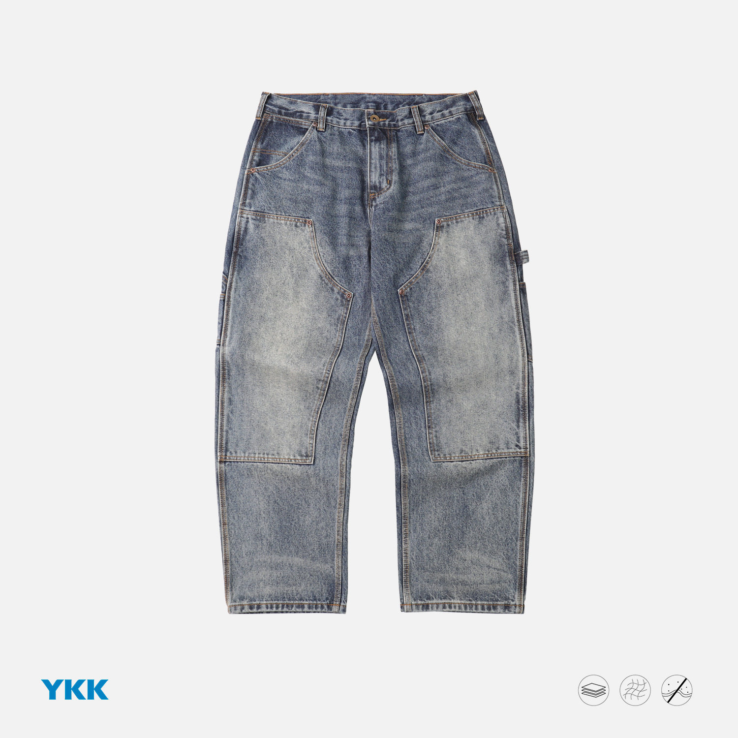 26SS日系牛仔裤潮牌多口袋宽松直筒破洞水洗伐木工装休闲裤子潮男,淘宝优惠券,粉丝福利购,淘宝优惠卷