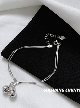 小众设计双层铃铛蛇骨纯银手链