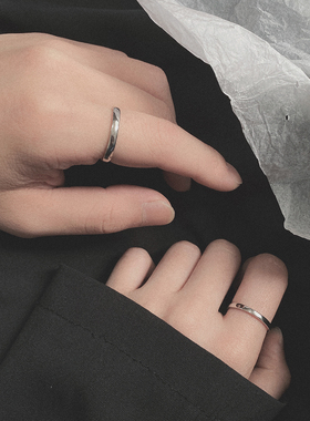 刻字日韩光面情侣对戒纯银学生