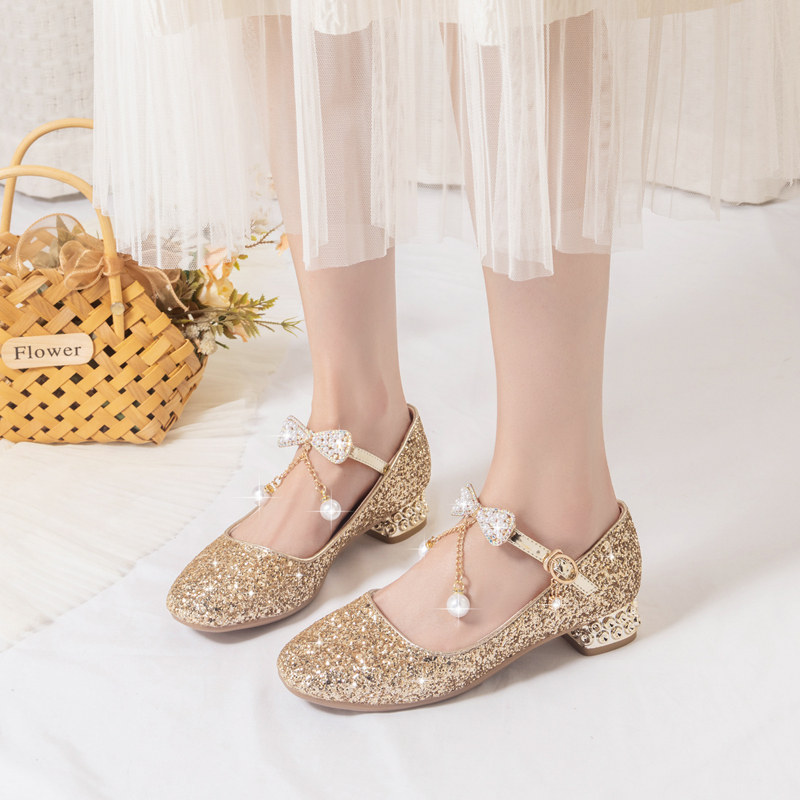 水晶公主鞋女童配礼服钢琴表演出鞋儿童高跟小女孩鞋春秋白色皮鞋,淘宝优惠券,粉丝福利购,淘宝优惠卷