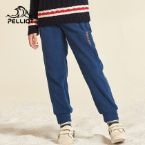 Burhy and outdoor children catch suede pants boy girls autumn winter plus suede warm and small outdoor sports long sweatpants