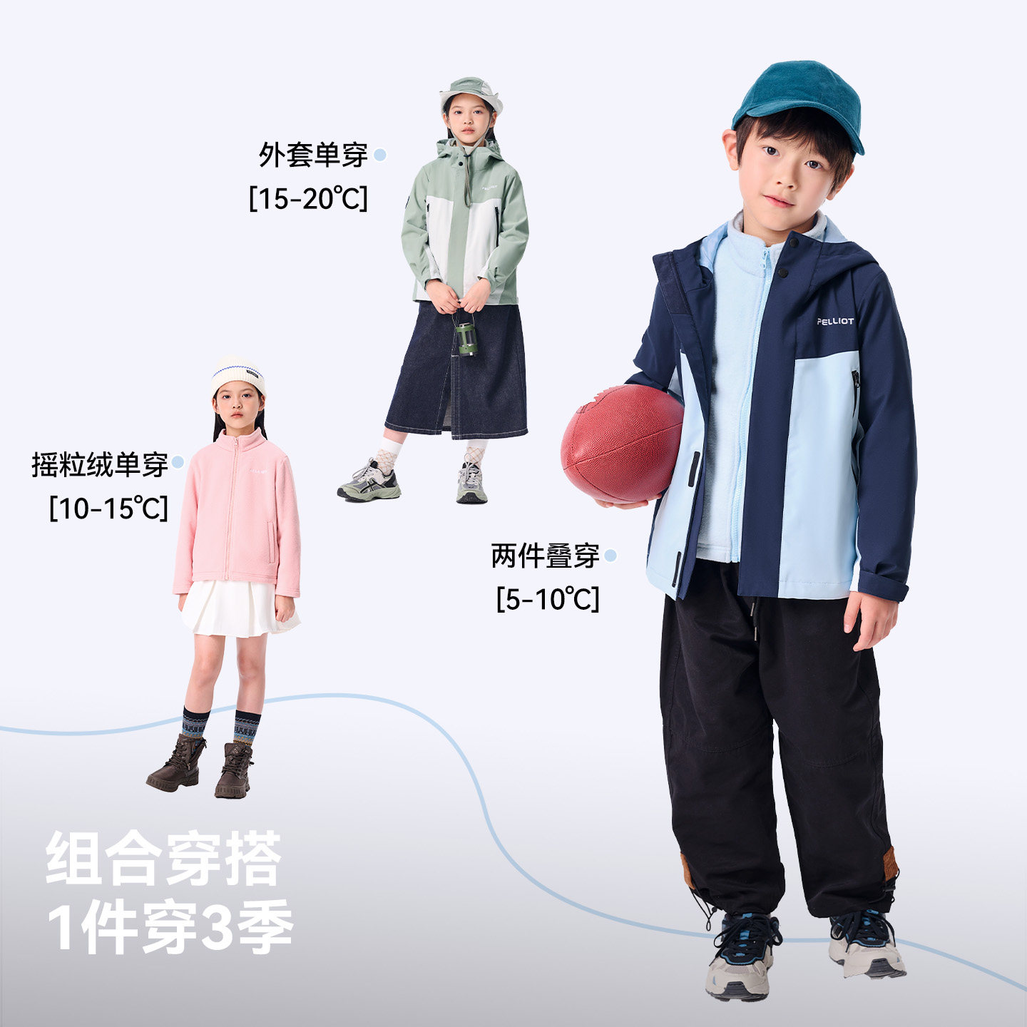 伯希和户外儿童三合一冬季新款男童女童防风防寒加绒保暖拼色外套,淘宝优惠券,粉丝福利购,淘宝优惠卷