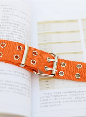 朋克风嘻哈皮带男女士免打孔工装双排孔百搭牛仔裤带潮流帆布腰带