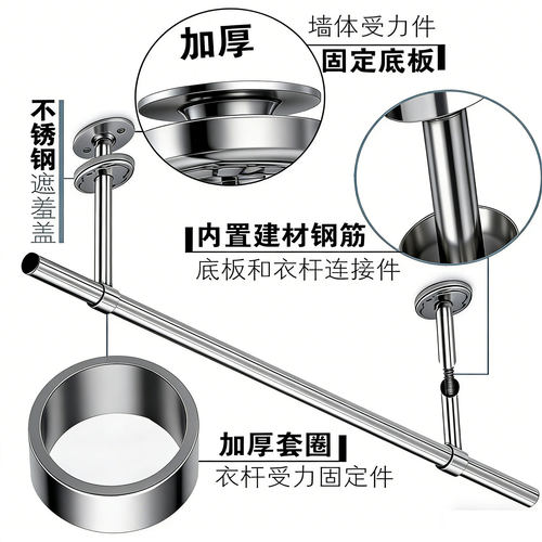 阳台晾衣架固定式晾衣杆不锈钢外墙晒衣杆吊座顶装挂衣杆室内侧墙 - 图3