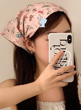 法式田园风头巾白色蕾丝三角巾头巾发带法式包头时尚拍照网红花朵