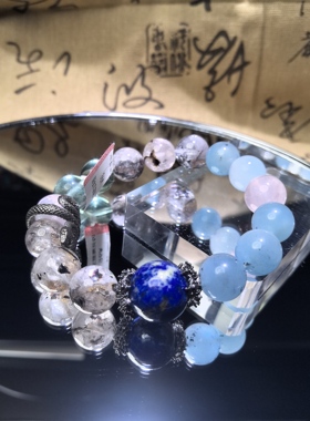 清新大海水晶海蓝宝手链12咪女款五福喜用水金闪灵轻奢小众设计感