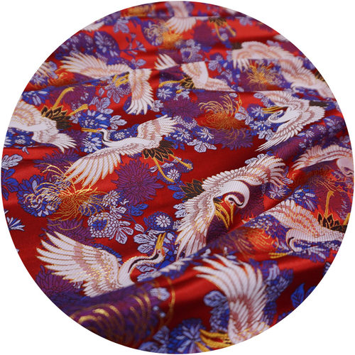 红色底织金仙鹤纹瑞鹤图加厚织锦缎面料茶席马甲宋锦丝绸缎子布料 - 图3