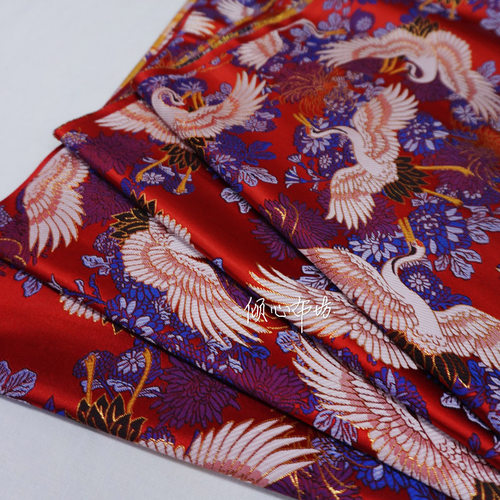 红色底织金仙鹤纹瑞鹤图加厚织锦缎面料茶席马甲宋锦丝绸缎子布料 - 图2