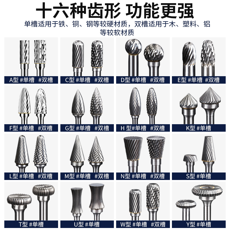 沪豪硬质合金旋转锉金属不锈钢打磨钻头电钻扩孔挫刀铣刀钨钢磨头 - 图1