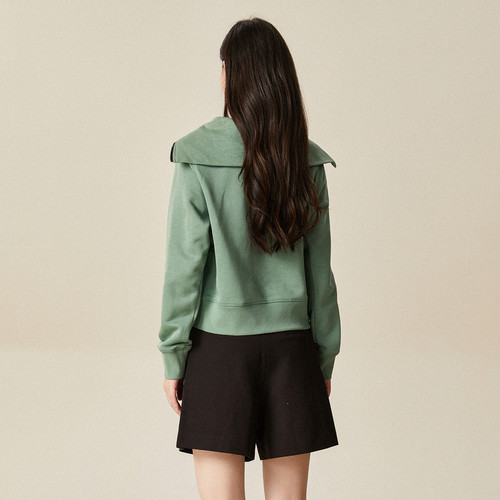 xg雪歌半拉链圆领套头卫衣女冬2024新款休闲宽松上衣XJ401067A541 - 图2