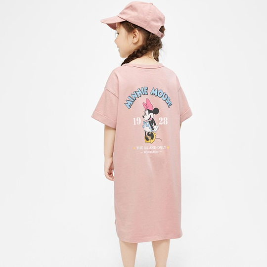 Neue Mädchen Sommer kurzärmeliges Kleid dünne Bambusgelenk Baumwolle loser lässiger, gerade Rock Cartoon mittelgroßer Boden