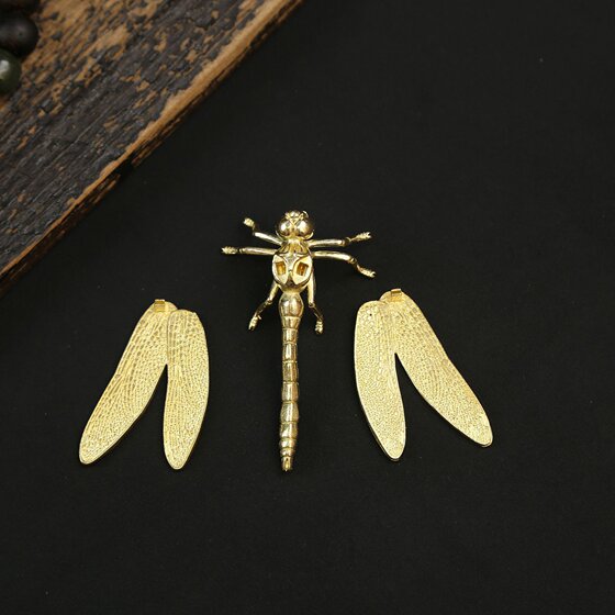 黄铜蜻蜓摆件桌面家居办公室昆虫装饰品工艺品虫子解压玩具手把件