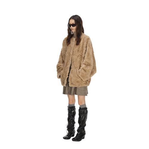 浅灰咖两穿皮草外套 氛围感毛茸茸大衣 Sipclass - 图1