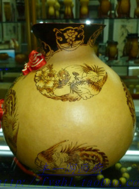 烫画龙凤纹唐装笔筒匏器摆件葫芦