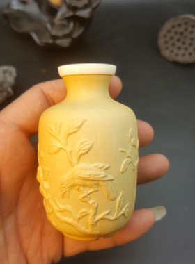 丰一阁精品猛犸圈口花模喜上眉梢圆瓶鼻烟壶瓶摆件葫芦匏器手把件