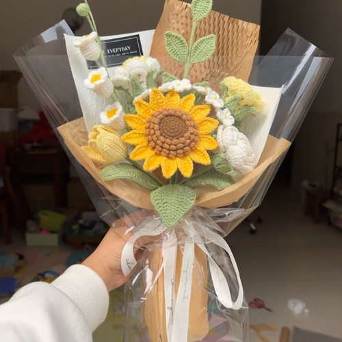 手工编织diy材料包毛线钩针向日葵花束成品毕业季礼物送女友闺蜜 - 图3