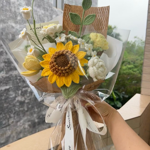 手工编织diy材料包毛线钩针向日葵花束成品毕业季礼物送女友闺蜜 - 图1
