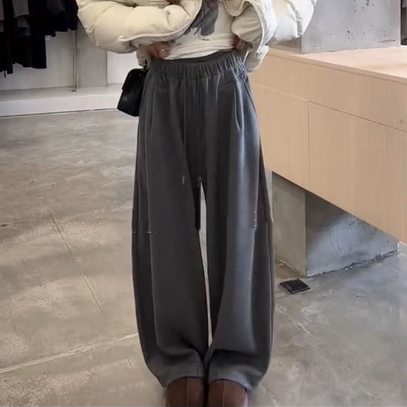 冬季纯色高腰显瘦垂感休闲裤卫裤女韩系新款加绒加厚阔腿裤弯刀裤,淘宝优惠券,粉丝福利购,淘宝优惠卷