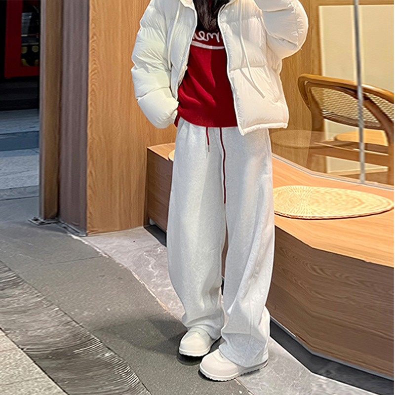 小马刺绣时髦百搭撞色抽绳弯刀卫裤女韩系秋冬加绒加厚新款阔腿裤 - 图2