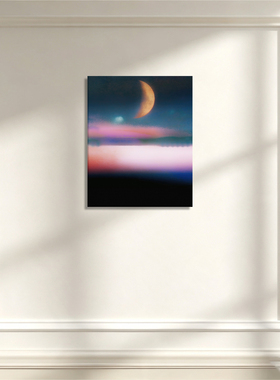 无框画Navina弯月彩雾夜空风景装饰画梦幻渐变月卧室ins治愈挂画