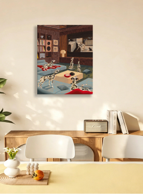 无框画Yukiko复古中古风斑点大麦町犬餐厅小众艺术客厅装饰画挂画