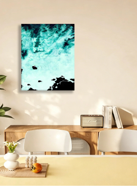 无框画LiliWood清凉薄荷蓝海水礁石复古餐厅卧室客厅装饰画挂画
