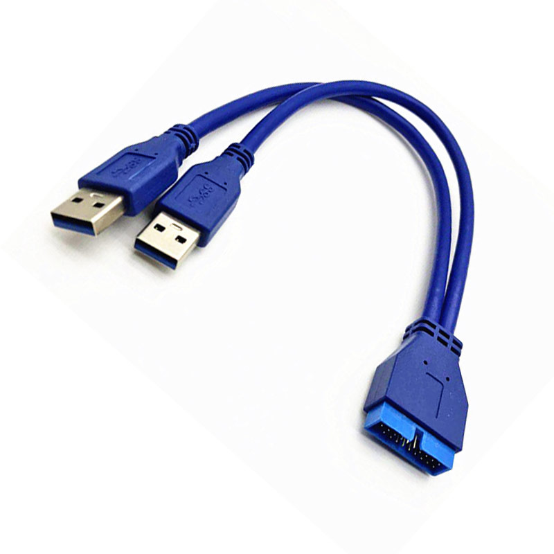 USB3.0主板20pin孔数据线19Pin针转双USB3.0A公扩展线转接线延长-图3