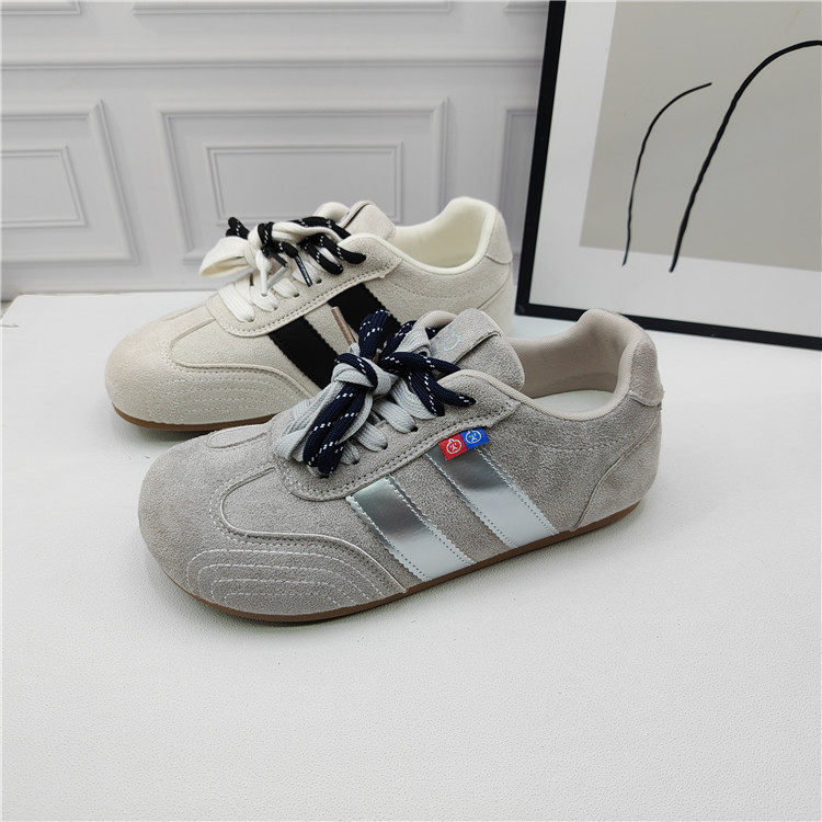 工厂清仓处理圆头拼色德训鞋女白色系带休闲运动鞋学院风圆头板鞋,淘宝优惠券,粉丝福利购,淘宝优惠卷