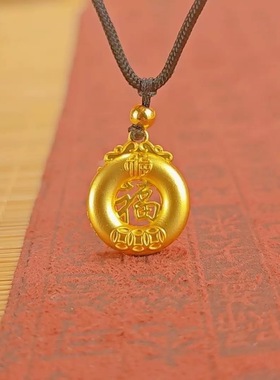 爆款胖福新款小胖福吊黑绳项链福字元宝女友礼物中式