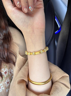 小红书同款猫咪金发晶手串转运招财猫小众设计水晶手链原创设计