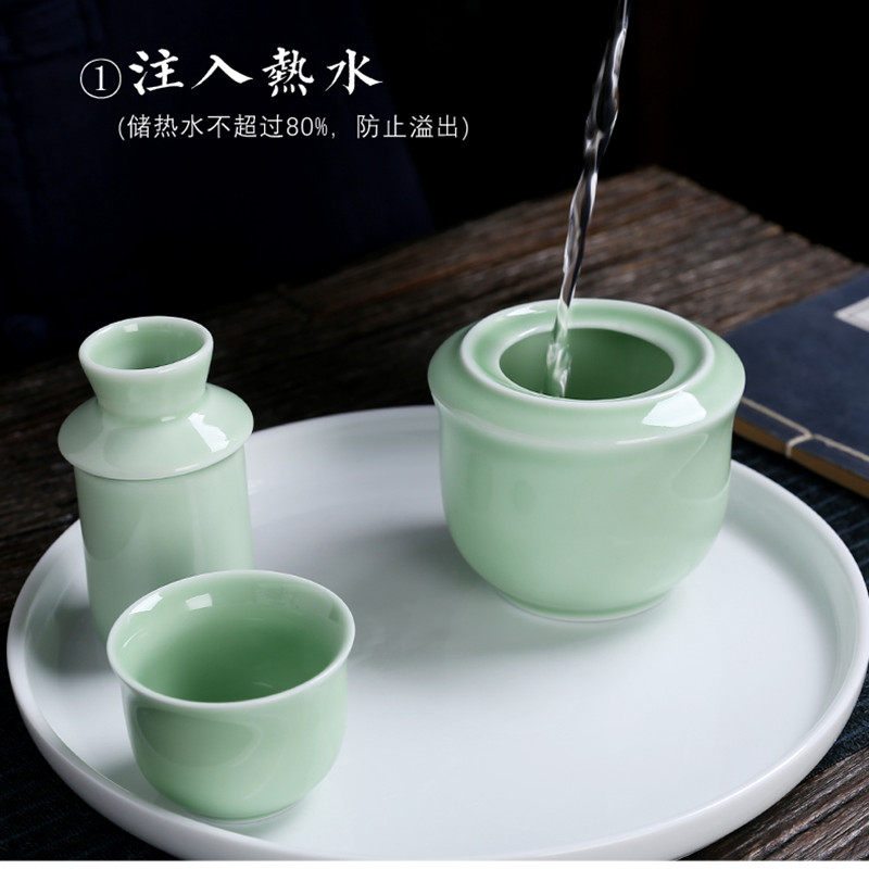 青瓷温酒器半斤温酒壶一壶一杯黄酒烫酒壶热酒壶温酒壶套装陶瓷款,淘宝优惠券,粉丝福利购,淘宝优惠卷