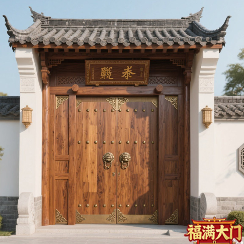 中式实木菠萝格庭院大门茶楼民宿复古门镶铜入户门高端定制庭院门,淘宝优惠券,粉丝福利购,淘宝优惠卷