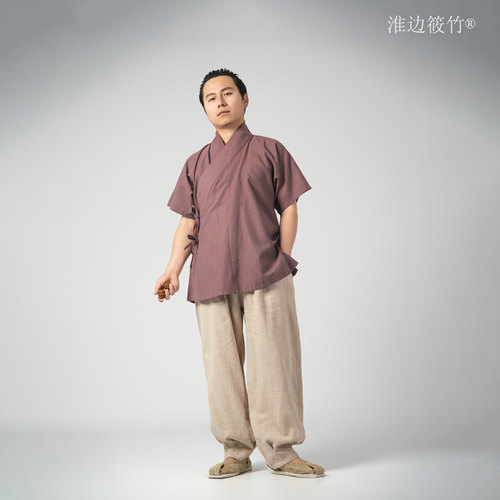 淮边筱竹 明制交领汉服半臂 棉麻家居夏装短打汉元素明制夏季男款 - 图2