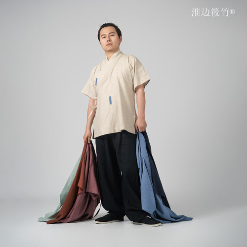 淮边筱竹 明制交领汉服半臂 棉麻家居夏装短打汉元素明制夏季男款 - 图0
