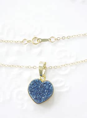 轻奢高级感几何形礼物蓝色水晶晶簇施家水晶镀金复古项链颈链女