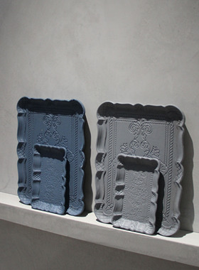 ins托盘雕花摆件北欧风极简风雕刻家居装饰摆件木质工艺品彩绘