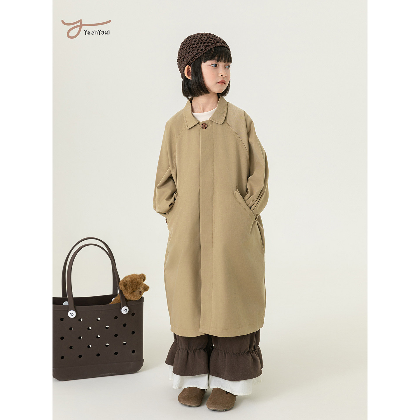 幼悠女大童秋季亲肤透气经典有型中长款外套学院风百搭卡其色风衣,淘宝优惠券,粉丝福利购,淘宝优惠卷