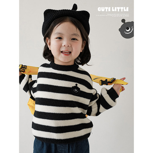 幼悠 女童怪兽出击Q萌绣标毛衣冬季儿童童趣可爱细腻罗纹保暖上衣 - 图1