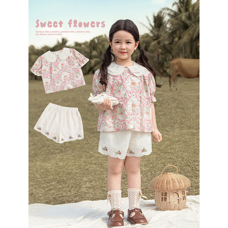 幼悠女童花园公主系列夏季泡泡袖娃娃衫镂空娃娃翻领连衣裙多件套,淘宝优惠券,粉丝福利购,淘宝优惠卷