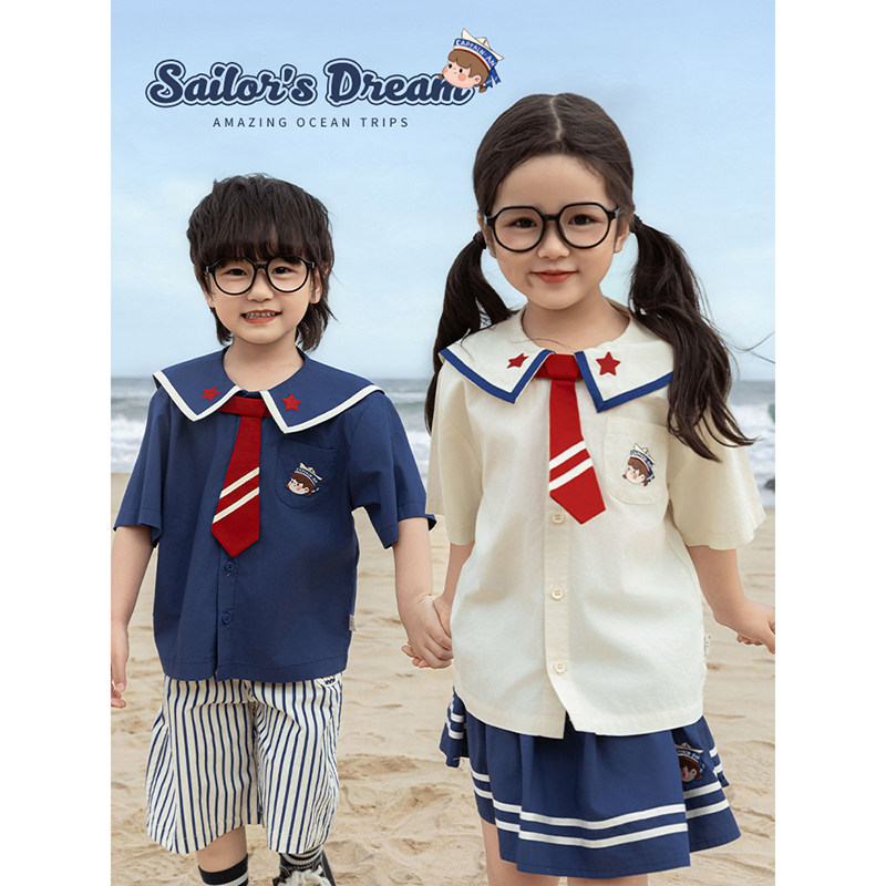 幼悠女童海军风安安系列夏季清爽透气百褶裙插肩撞色短袖多件套潮,淘宝优惠券,粉丝福利购,淘宝优惠卷