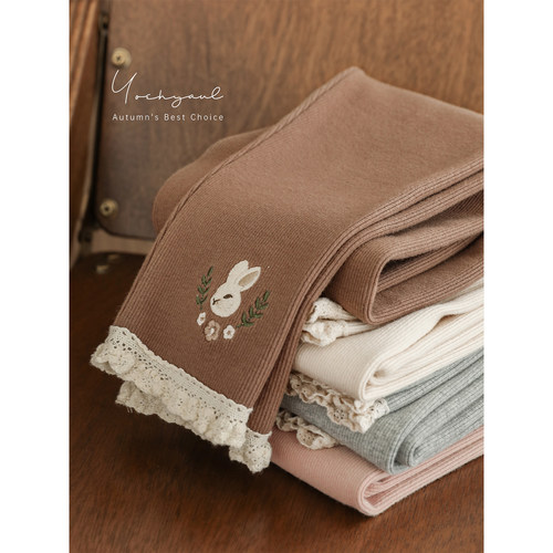 幼悠女童森系花边显瘦打底裤冬季萌趣可爱柔软亲肤弹力坑条休闲裤 - 图1