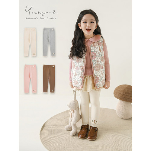 幼悠女童森系花边显瘦打底裤冬季萌趣可爱柔软亲肤弹力坑条休闲裤 - 图2