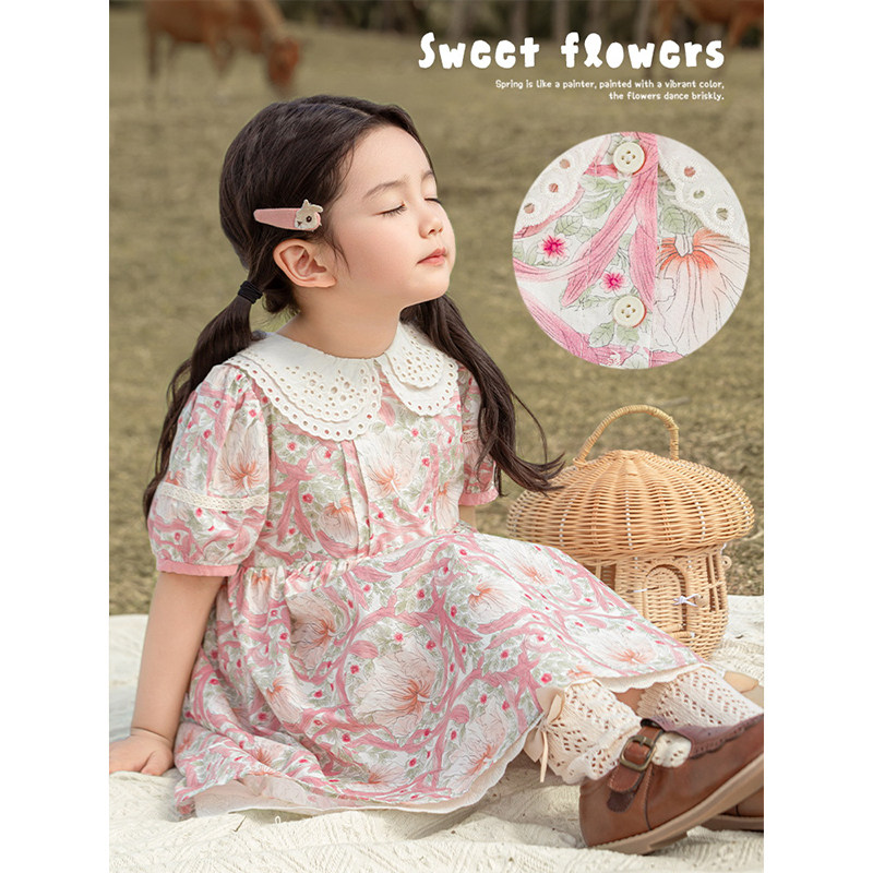 幼悠女童花园公主系列夏季泡泡袖娃娃衫镂空娃娃翻领连衣裙多件套,淘宝优惠券,粉丝福利购,淘宝优惠卷